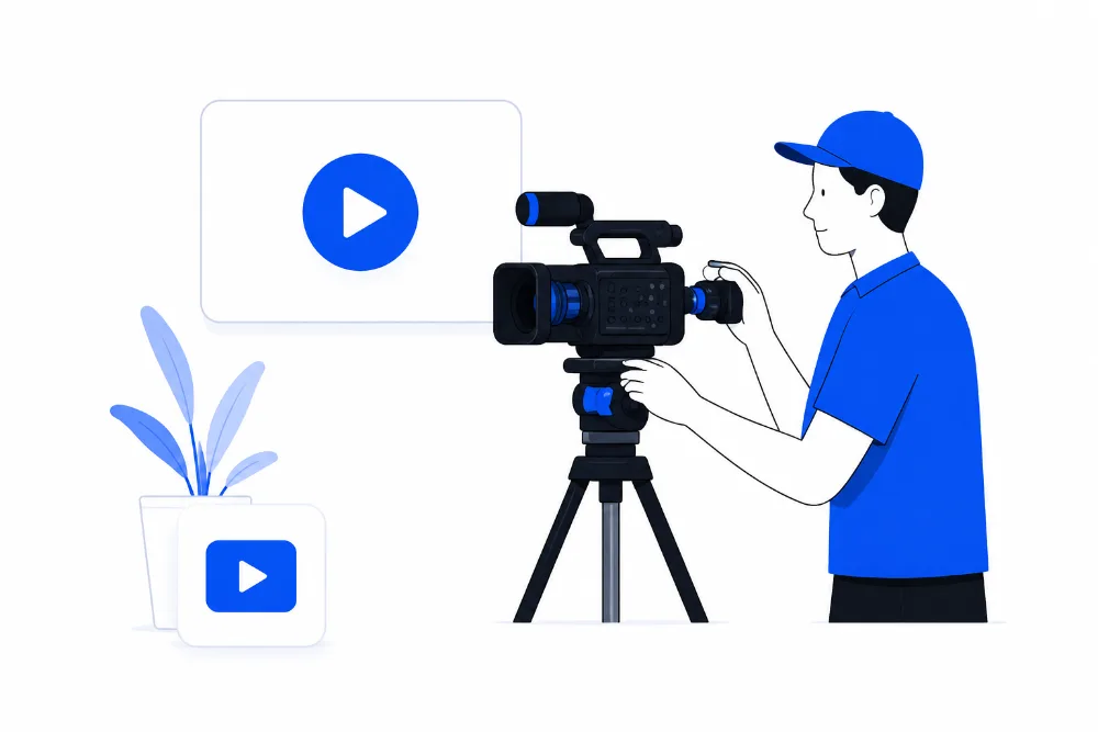 Ilustración de un camarógrafo grabando contenido audiovisual corporativo